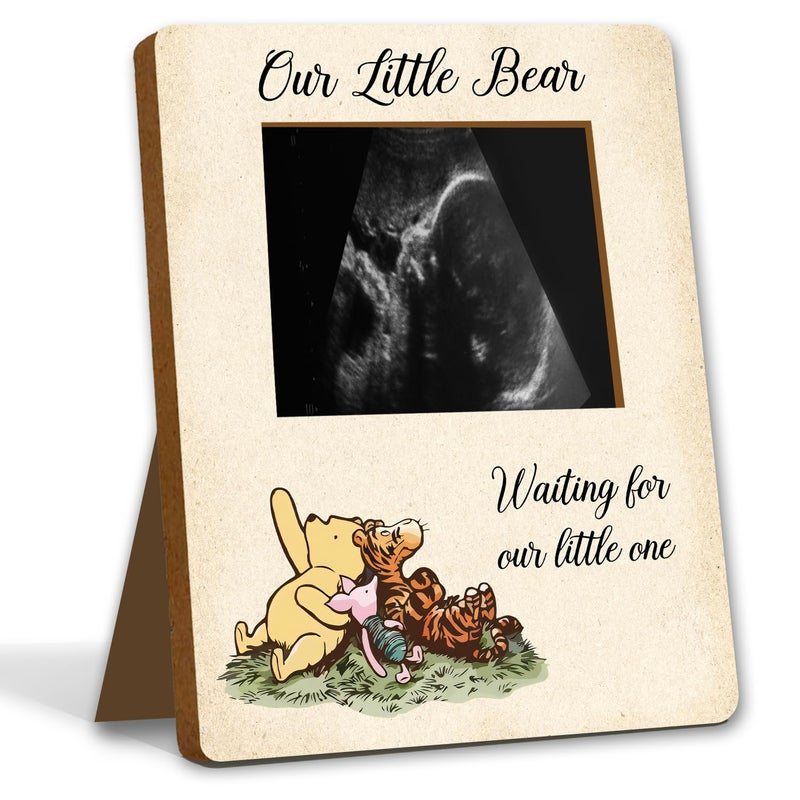 ALodr Winnie Baby Shower Decor - Picture Frame  Sign  Ultrasound Frame  Pregnancy Milestone Keepsake & Gender Reveal Decor - Image 1
